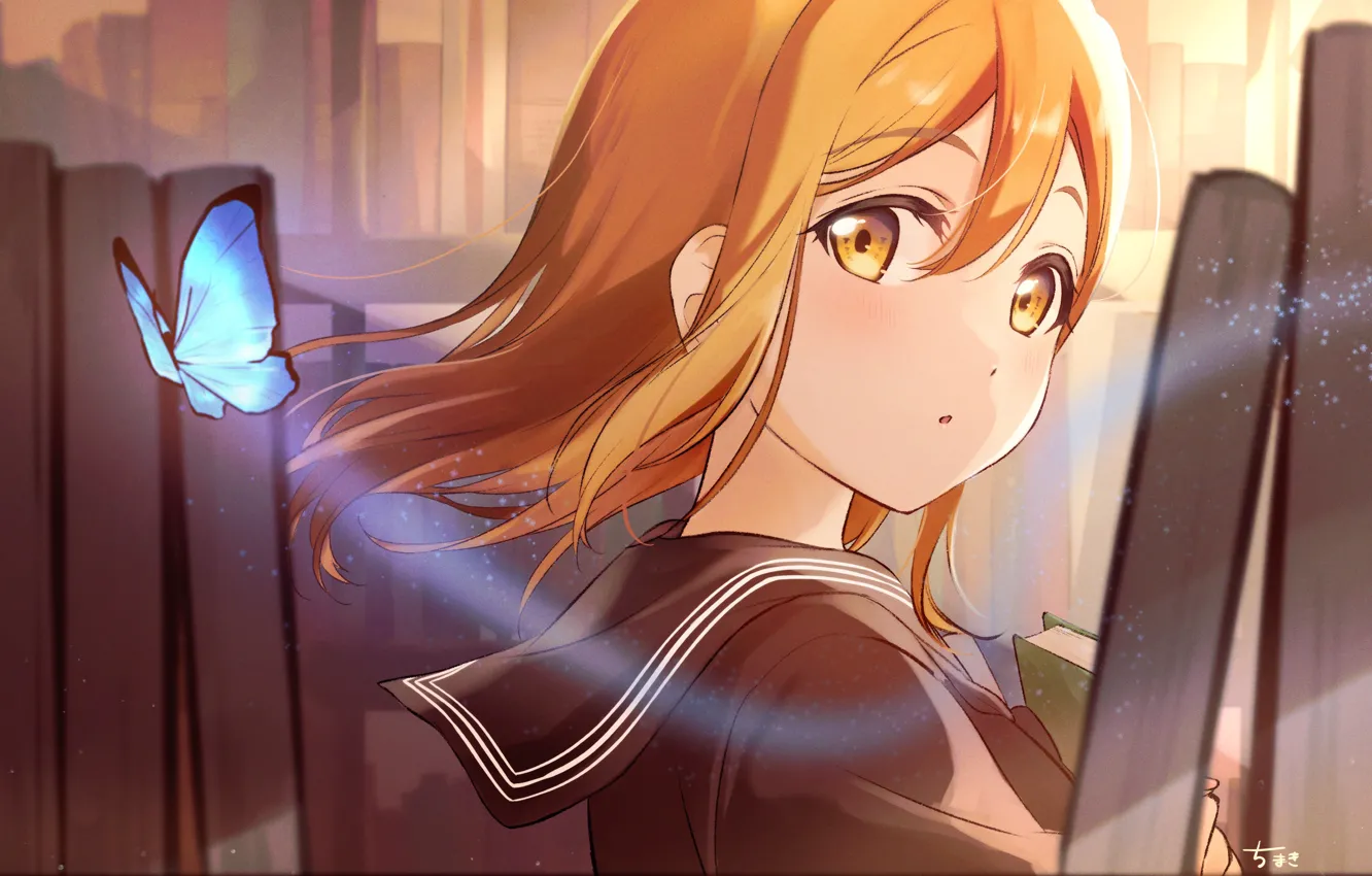Photo wallpaper butterfly, schoolgirl, Hanamaru Kunik To, Love Live! Sunshine!, The girl