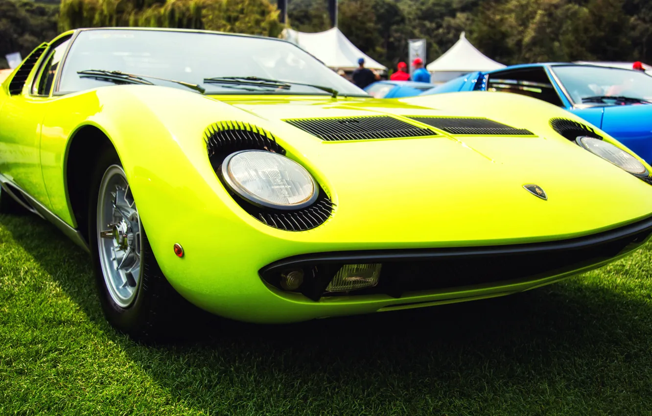 Photo wallpaper Color, Auto, Lamborghini, Green, Machine, Classic, Lights, Car