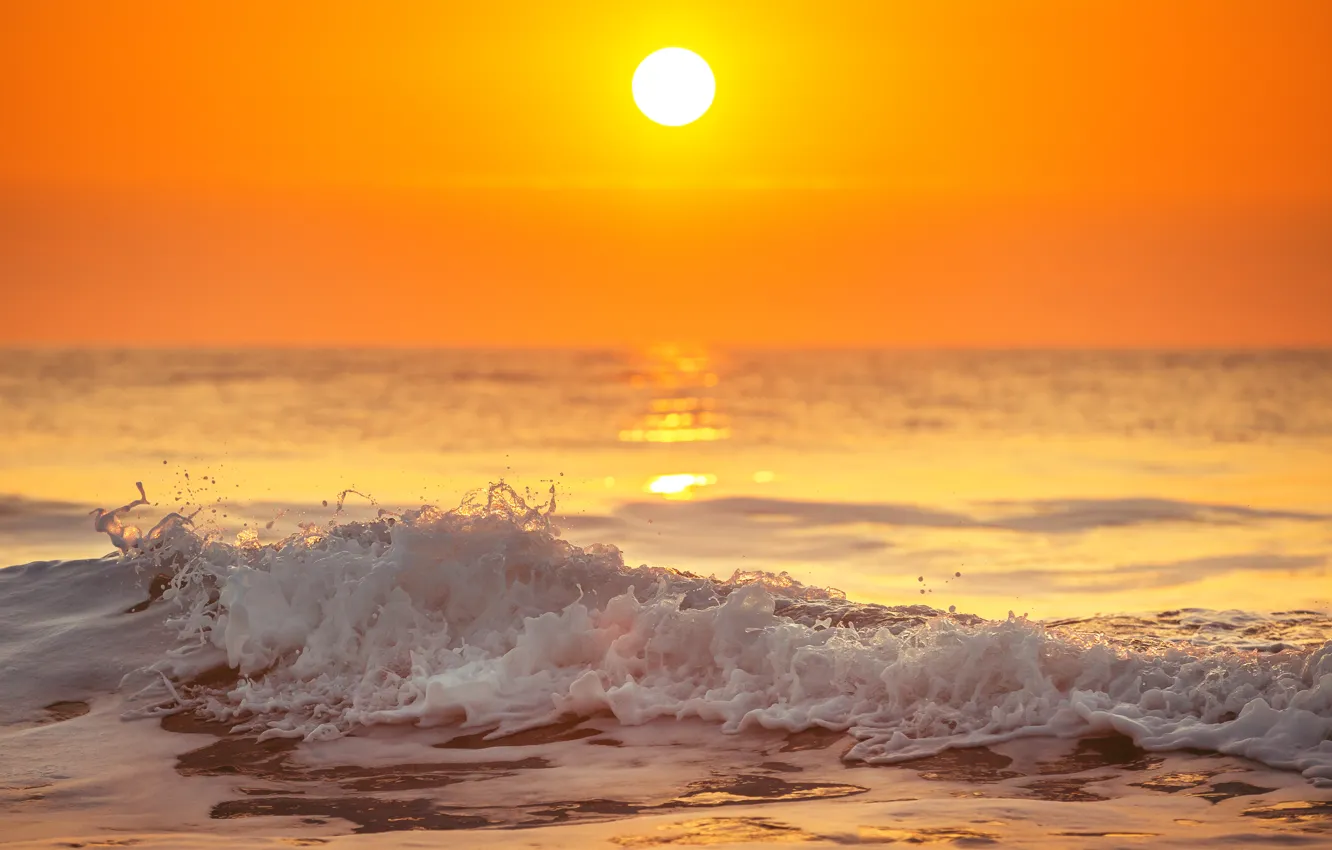 Photo wallpaper sea, wave, beach, sunset, shore, beach, sea, ocean