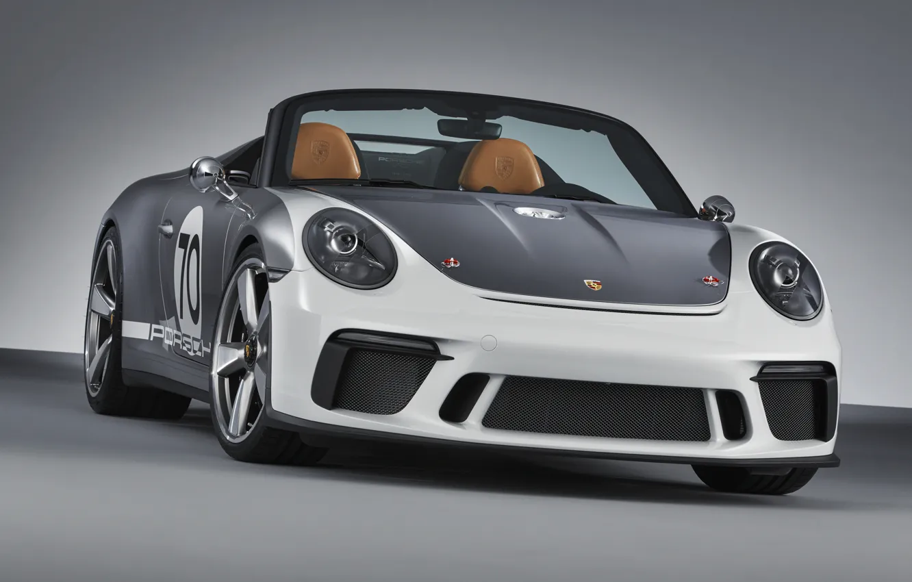 Photo wallpaper Porsche, front view, 2018, gray-silver, 911 Speedster Concept