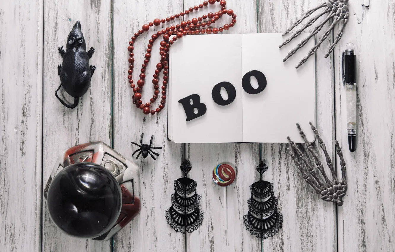 Photo wallpaper holiday, the inscription, spider, skeleton, Halloween, mouse