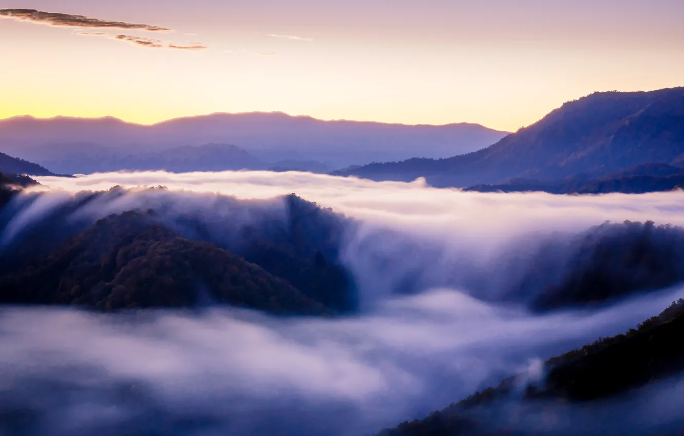 Photo wallpaper mountains, fog, beauty, Japan, Japan, Autumn, Mist, Morning