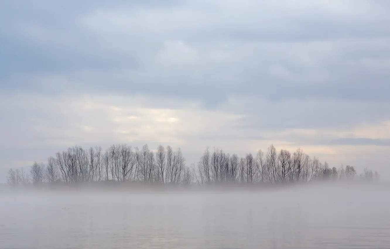 Photo wallpaper landscape, nature, fog, lake