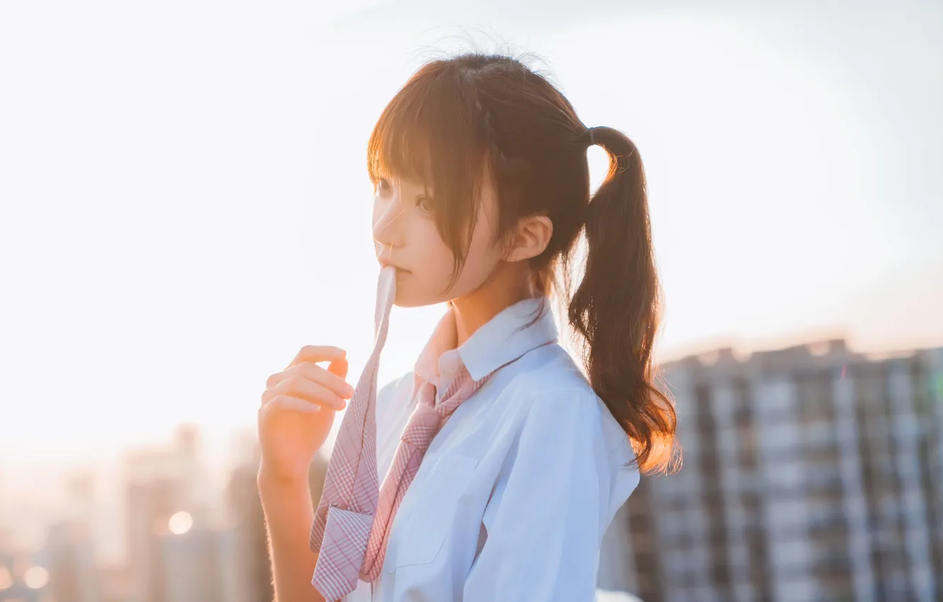 Photo wallpaper woman, beautiful, evening, model, glare, pretty, asian, cute