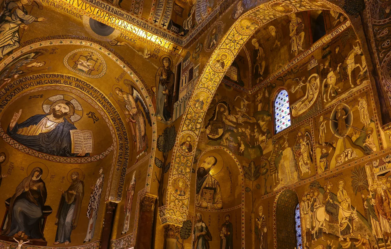 Photo wallpaper Italy, chapel, Sicily, Palermo, Palace of the Normans, Cappella Palatina, the Cappella Palatina