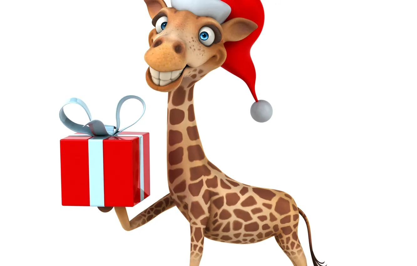 Photo wallpaper smile, gift, hat, giraffe, New year, Christmas, cap, New Year