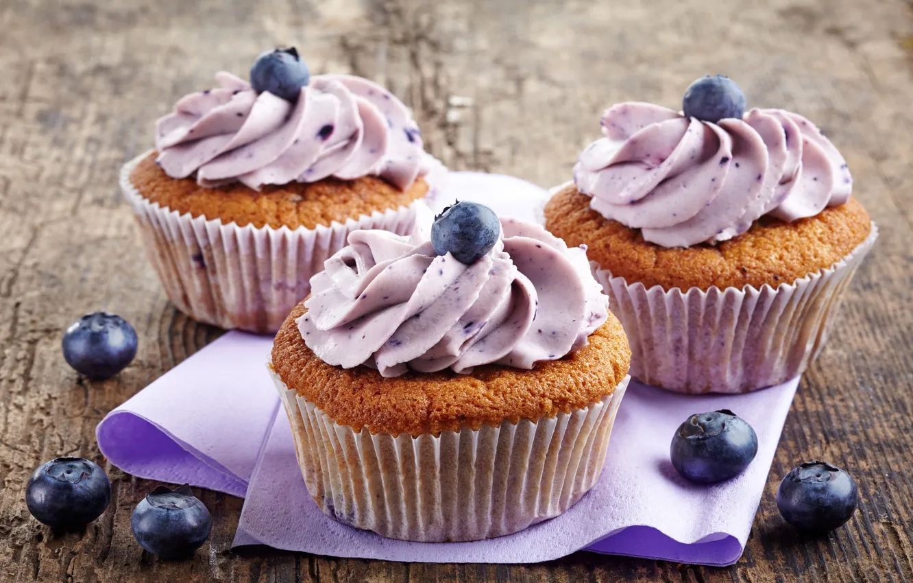 Photo wallpaper berries, blueberries, cake, dessert, sweet, sweet, cupcake, cupcakes