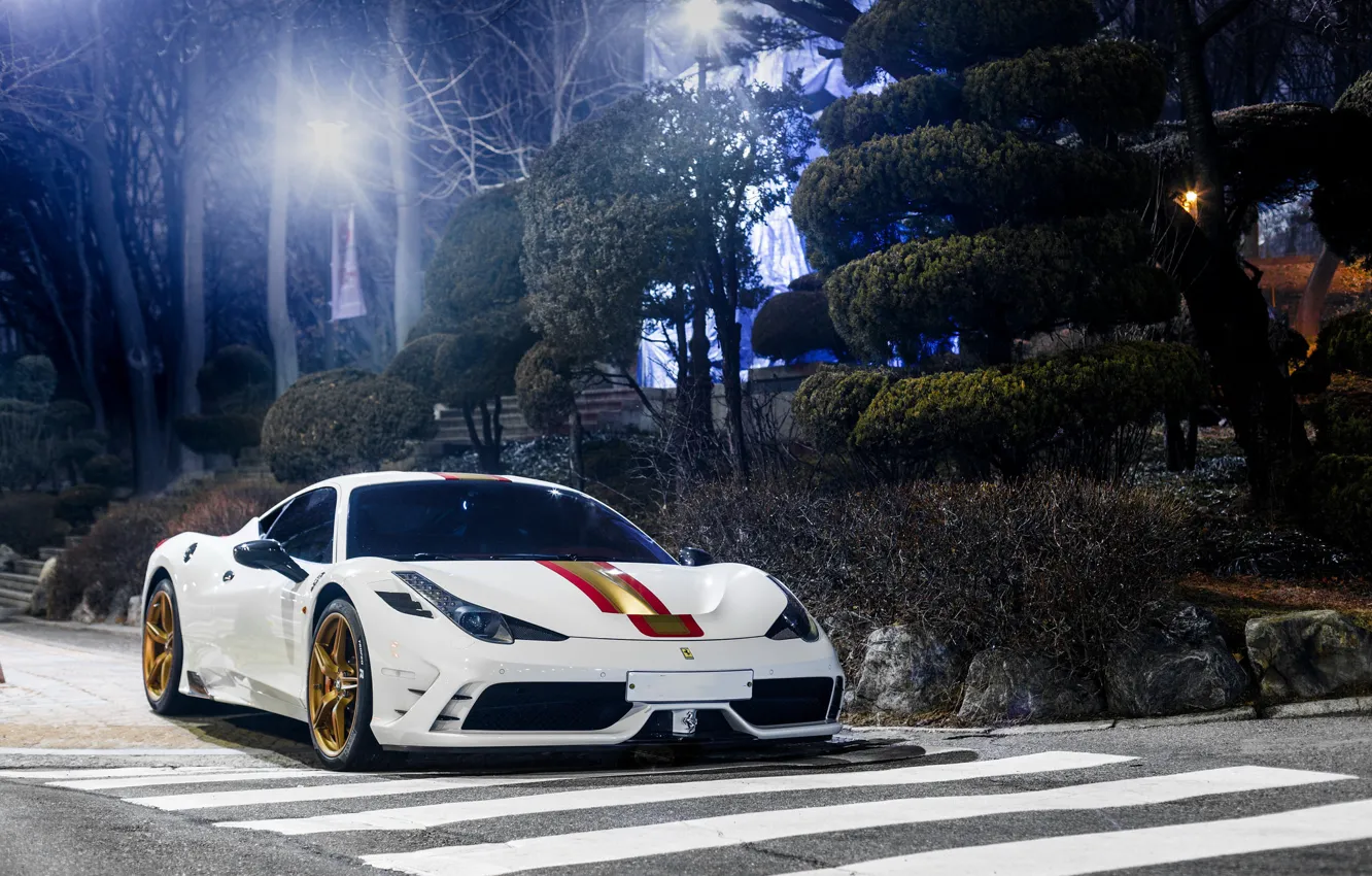 Photo wallpaper Ferrari, 458, Night, White, Speciale