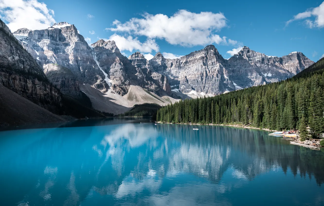 Photo wallpaper mountains, reflection, shore, Canada, Albert, pond