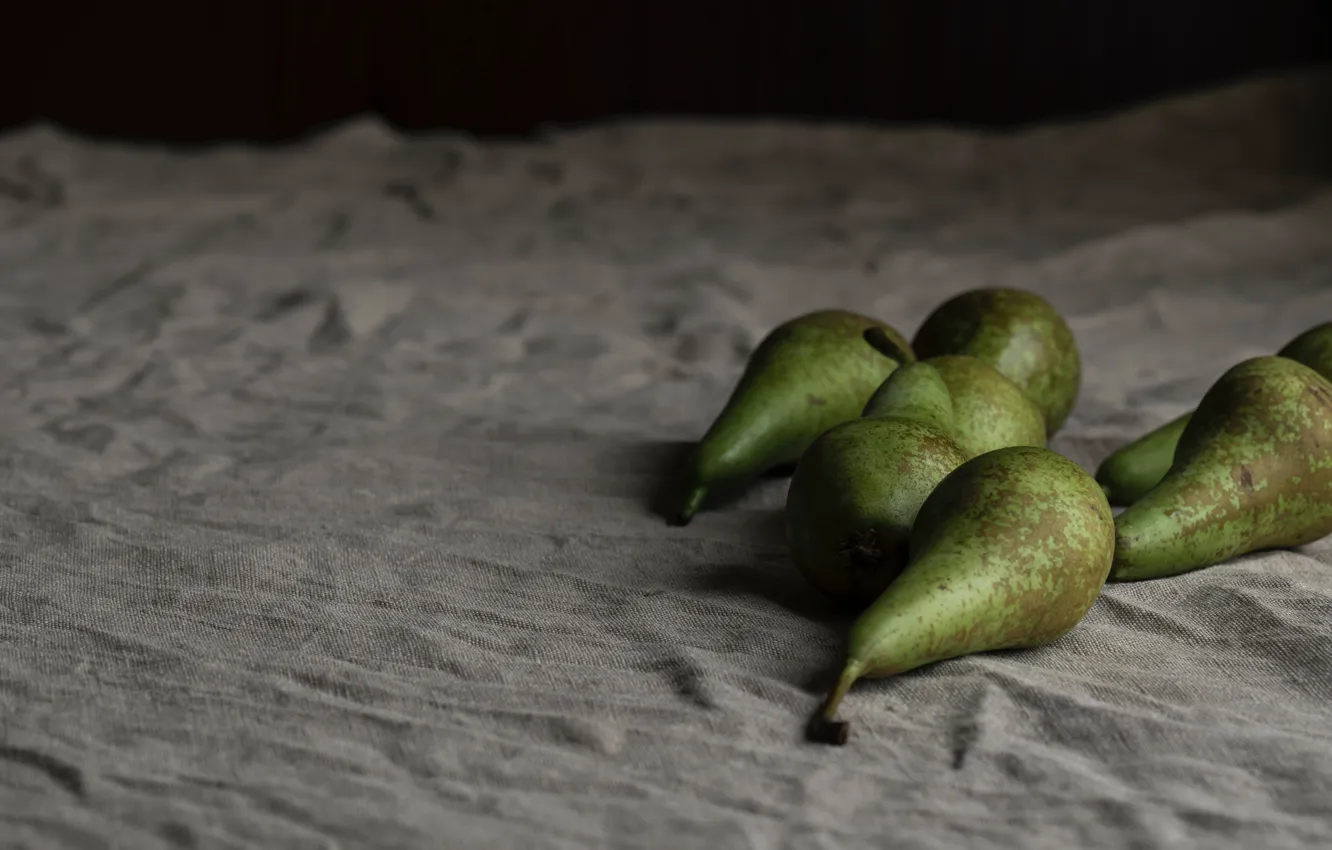 Photo wallpaper green, still life, pear, burlap