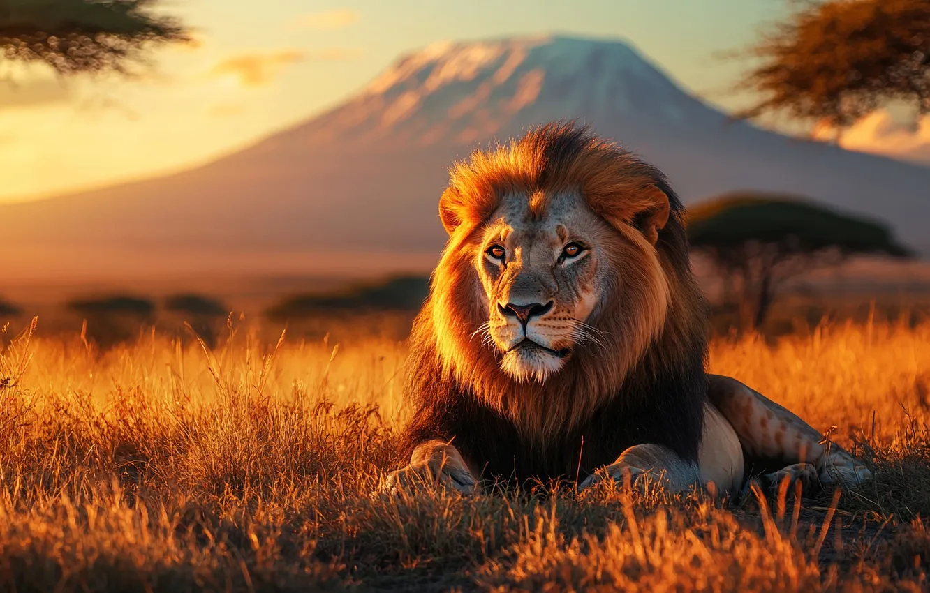 Photo wallpaper field, grass, look, face, light, mountains, Leo, morning