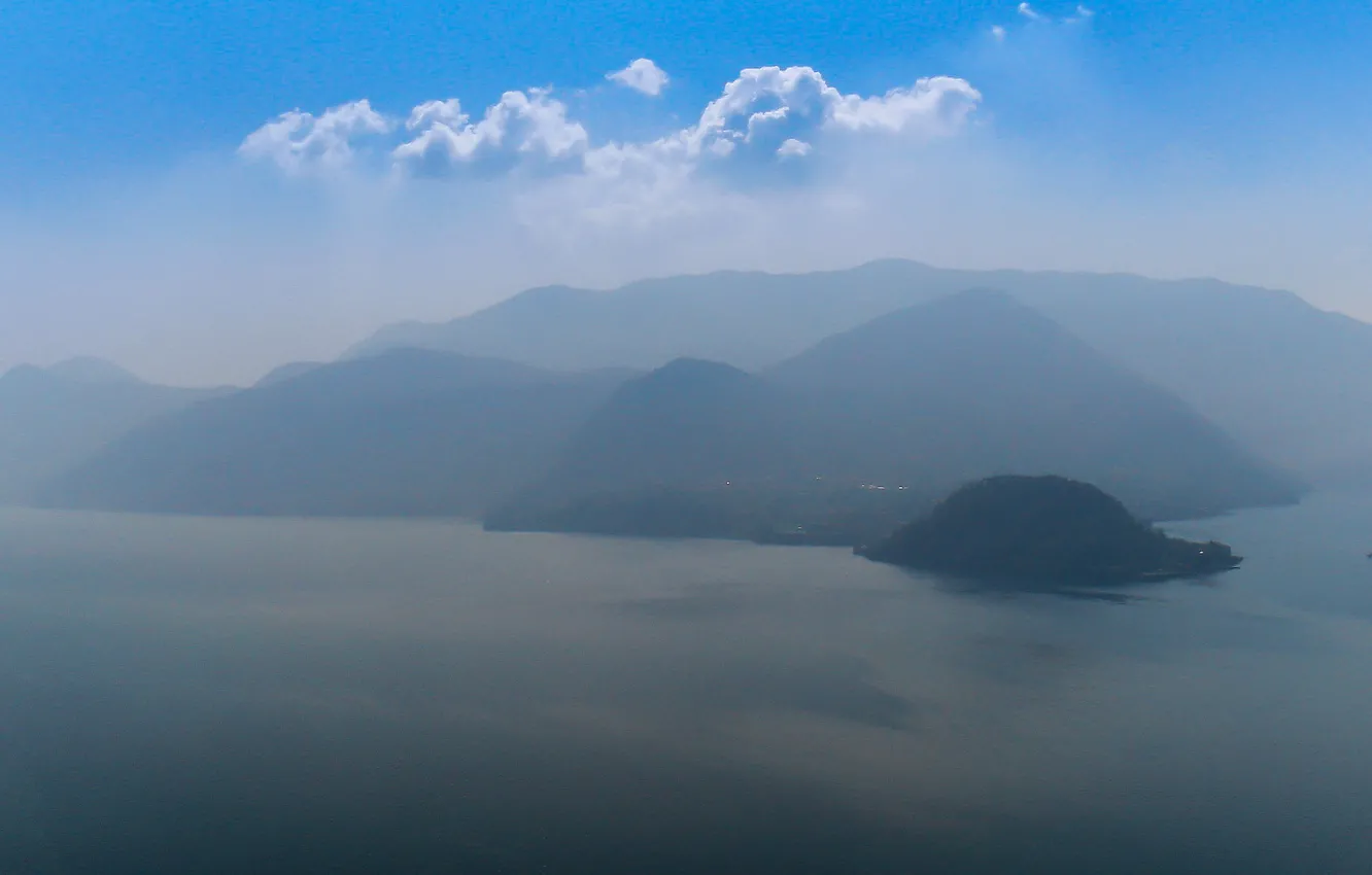 Photo wallpaper mountains, lake, Italy, haze, Como