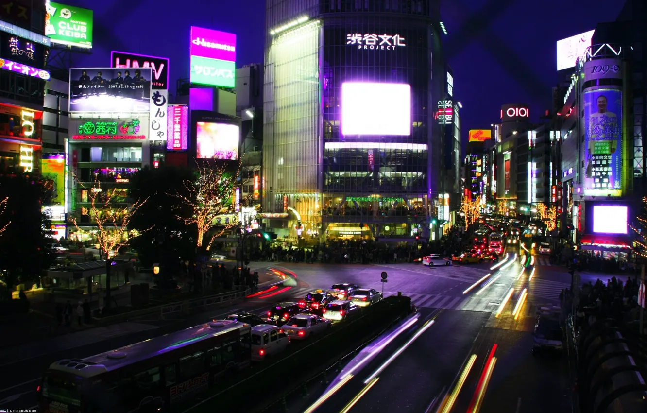 Photo wallpaper night, Avenue, excerpt, Tokyo, Japan