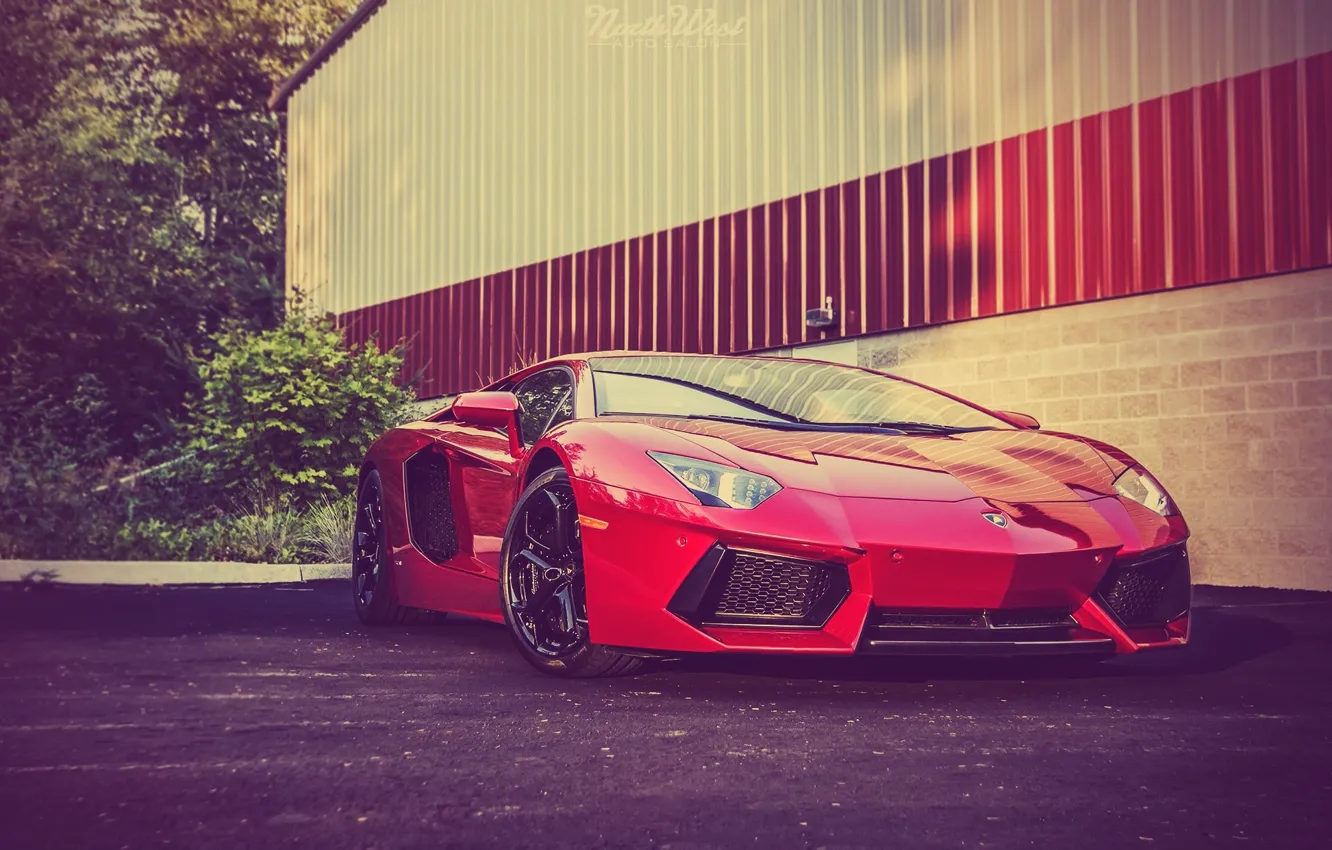 Photo wallpaper Lamborghini, Red, Front, Supercar, Before, LP700-4, Aventador, Supercar