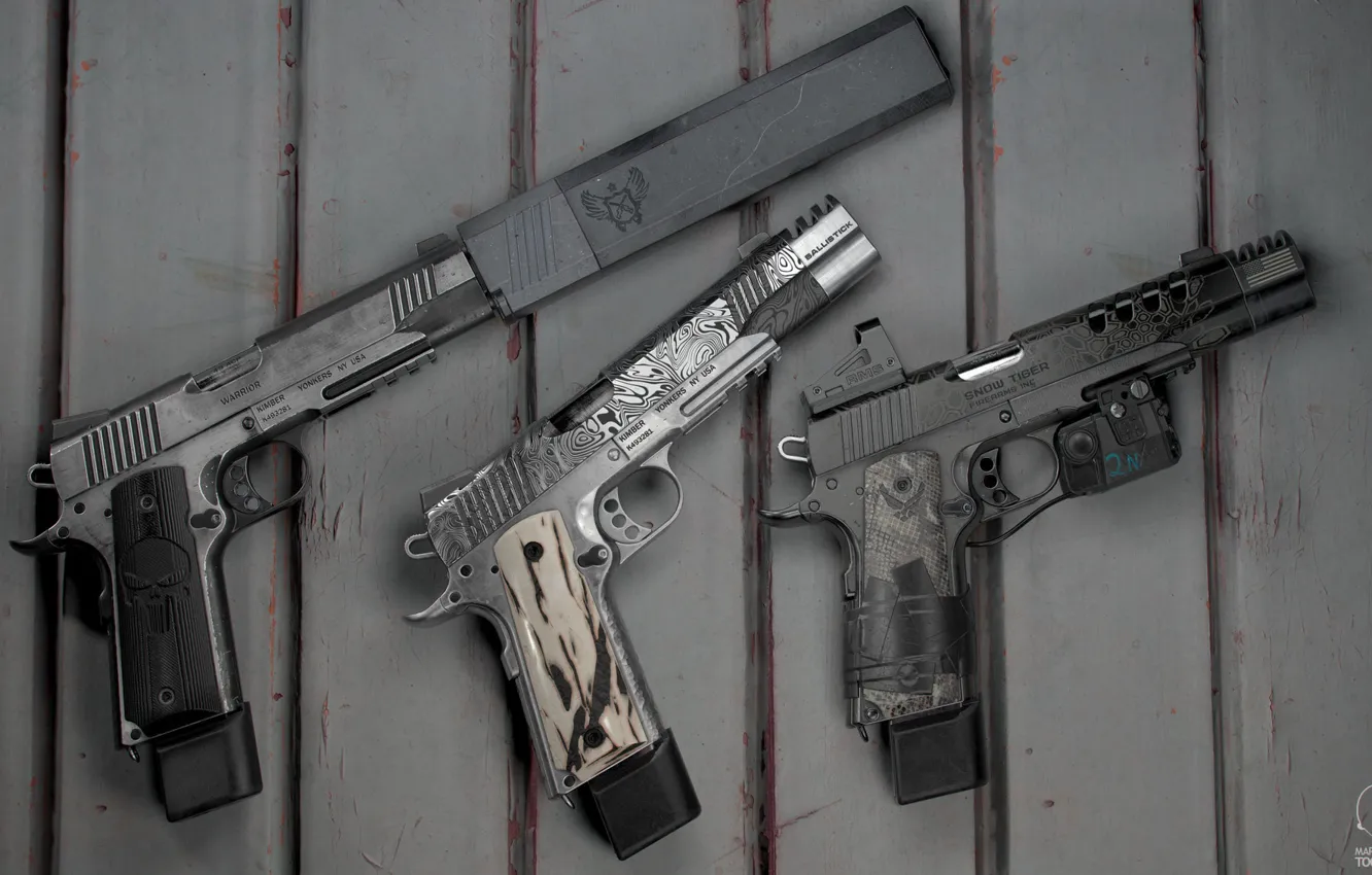 Photo wallpaper gun, weapons, gun, weapon, engraving, custom, muffler, custom