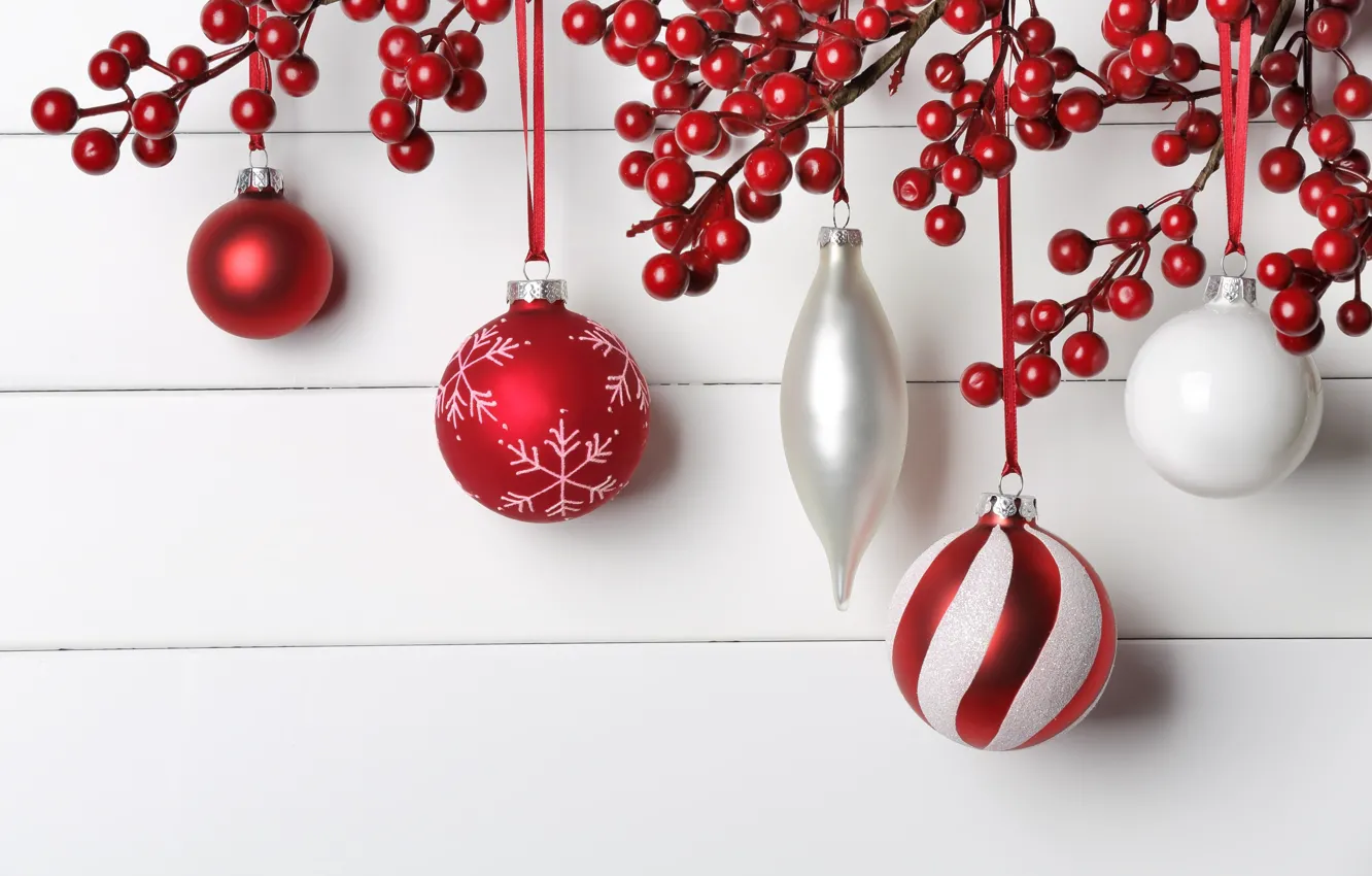 Photo wallpaper decoration, berries, balls, New Year, Christmas, Christmas, New Year, decoration
