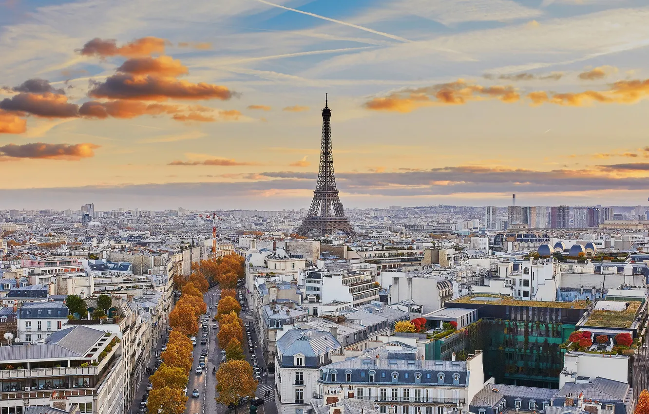 Photo wallpaper autumn, clouds, the city, street, Paris, home, Paris
