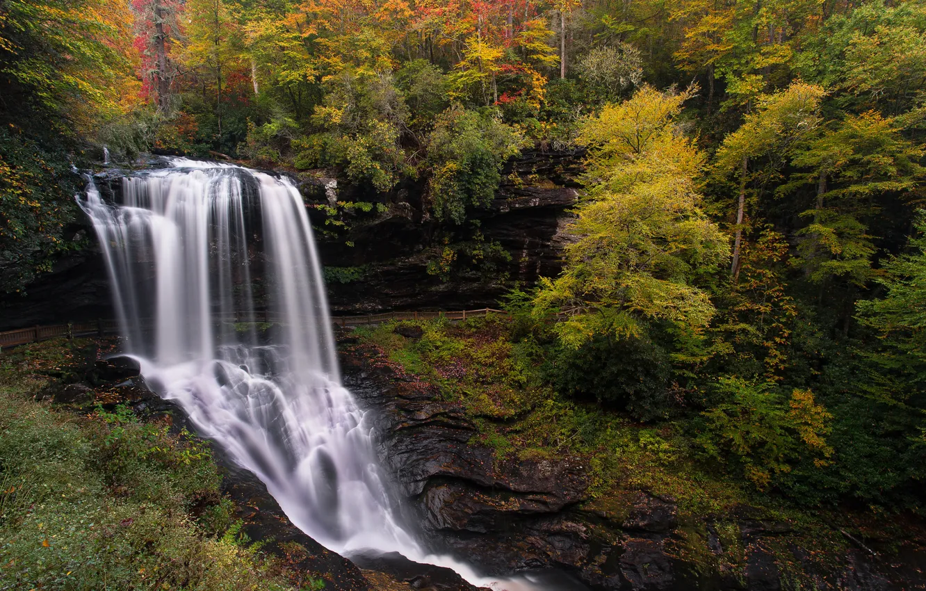 Photo wallpaper autumn, waterfall, USA, on the river, North Carolina, Cullasaja, Macon County