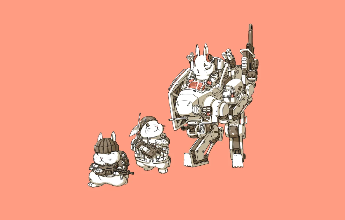 Photo wallpaper weapon, art, Guns, bunny, Minimalism, Characters, Rabbits, Transport & Vehicles