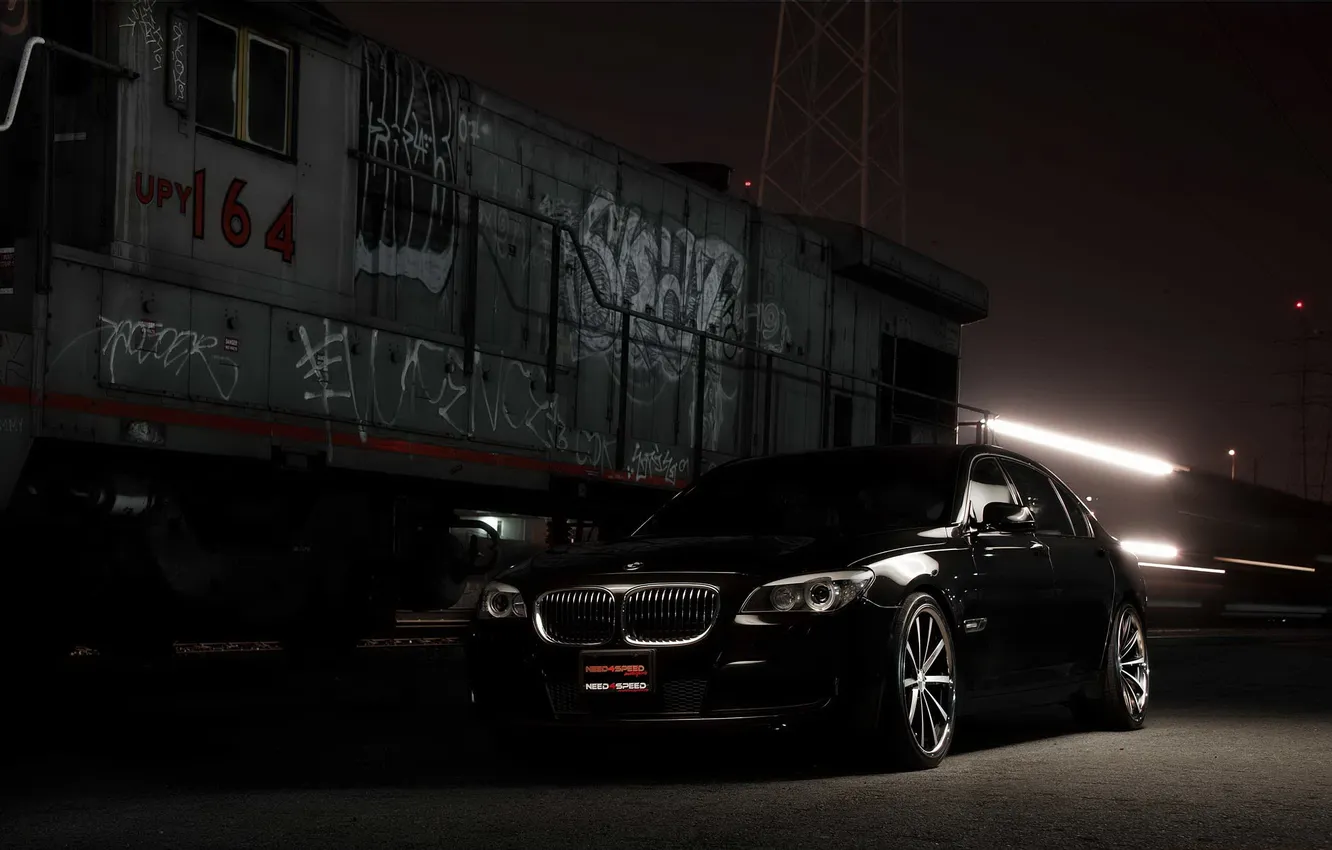 Photo wallpaper night, BMW, train, BMW, locomotive, seven, 750Li