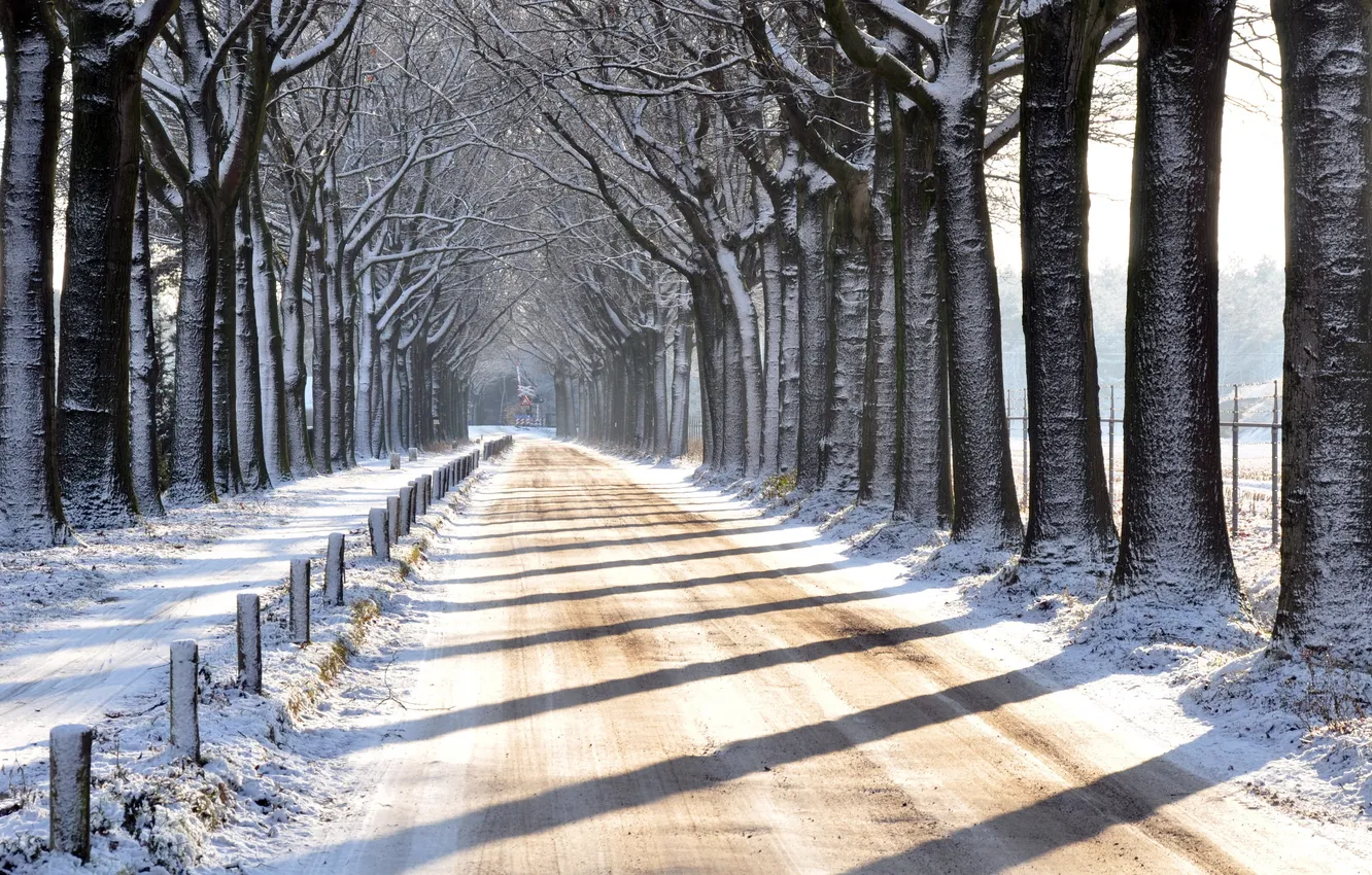 Photo wallpaper winter, road, landscape
