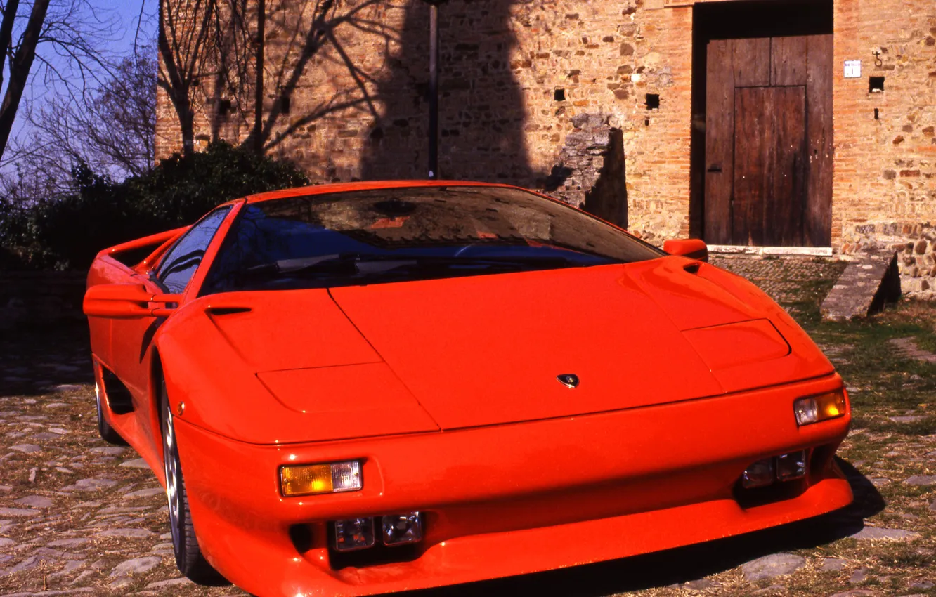 Photo wallpaper trees, home, Lamborghini, Lambo, front view, diablo