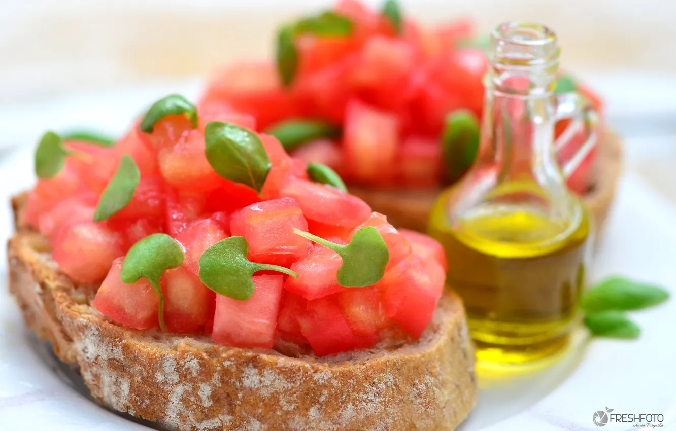 Photo wallpaper oil, sandwich, tomatoes, bruschetta