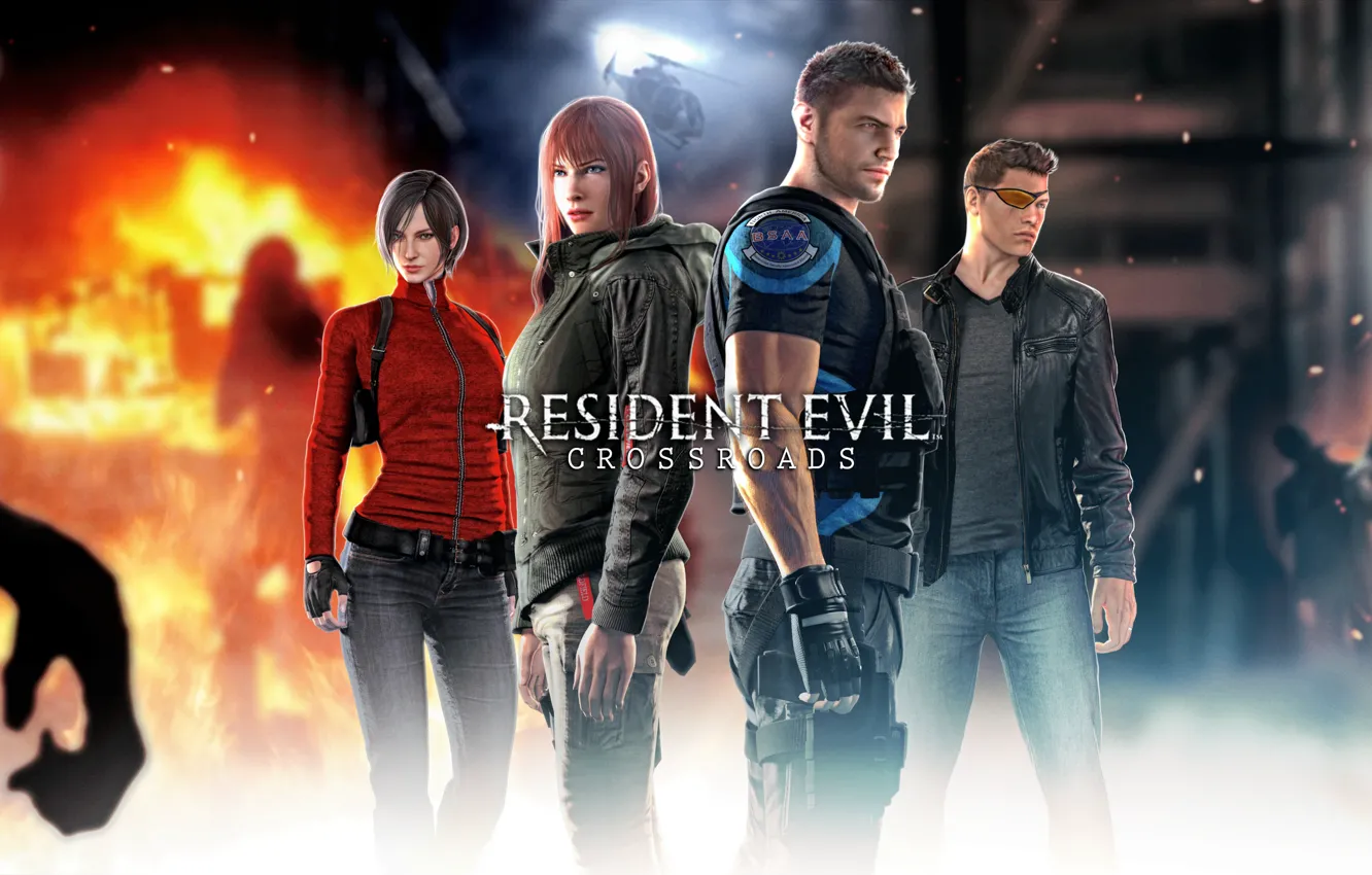 Photo wallpaper Resident Evil, Capcom, Chris Redfield, Ada Wong, Claire Redfield, Piers Nivans