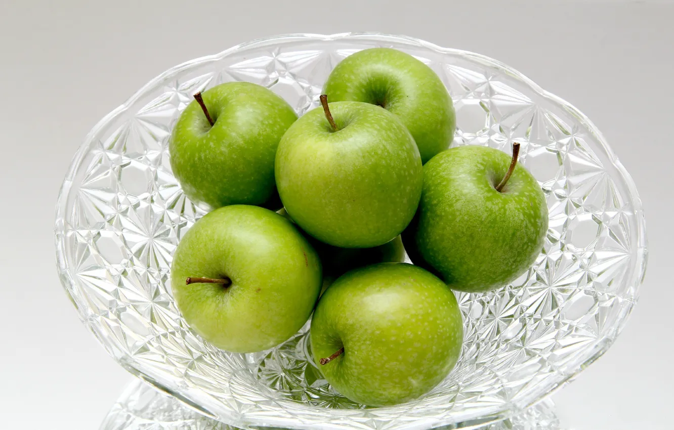 Photo wallpaper green, apples, vase