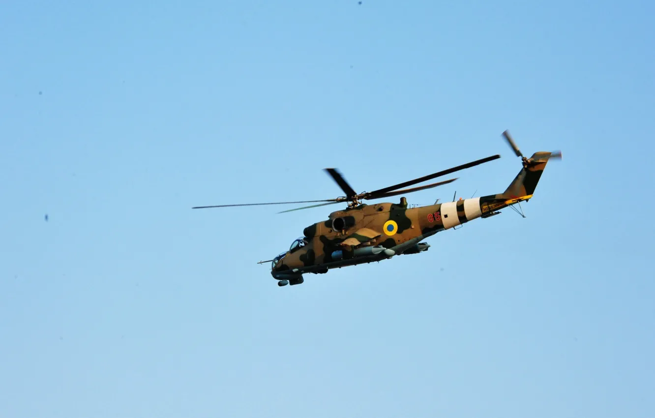 Photo wallpaper the sky, helicopter, Crocodile, Hind, shock, Miles, Mi-24P, Ukrainian air force