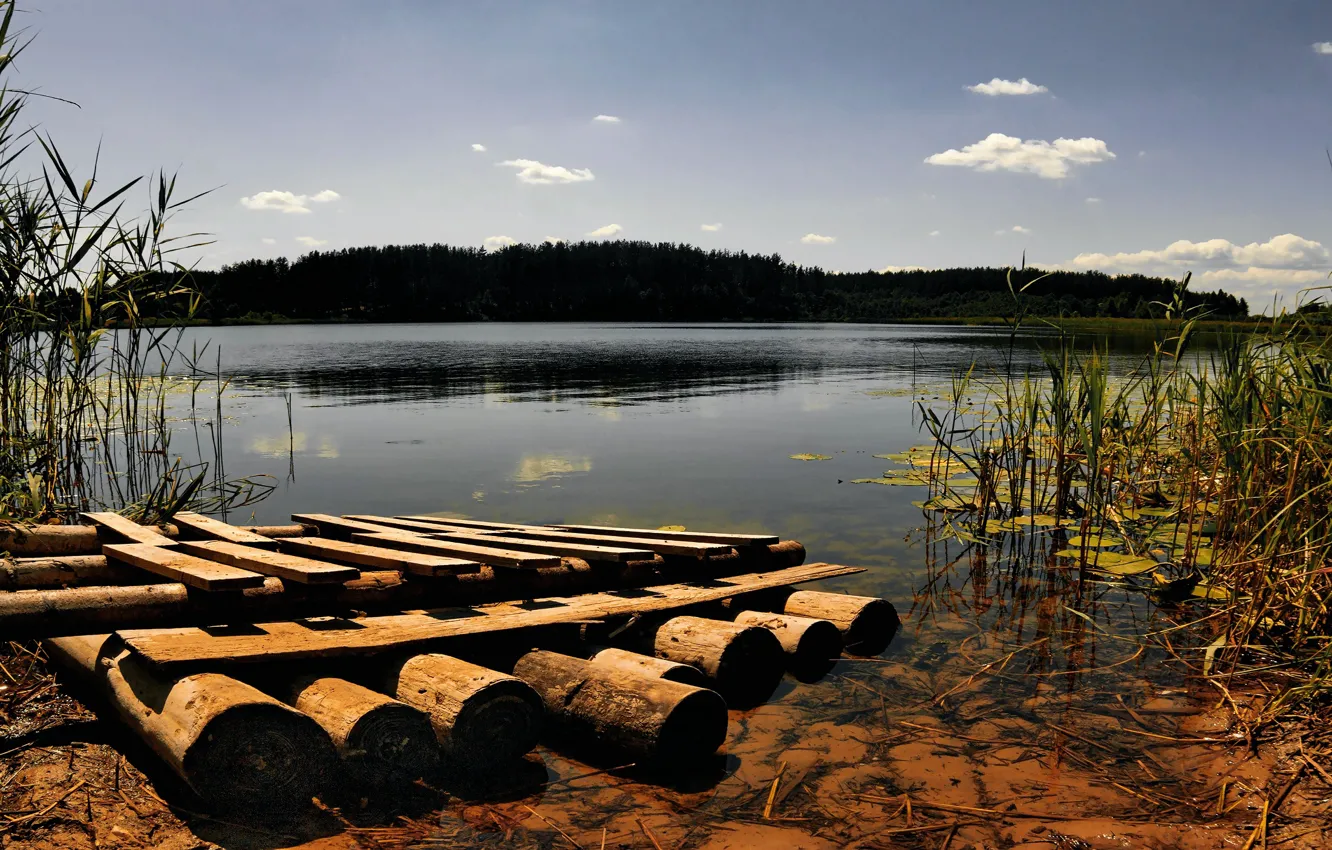 Photo wallpaper lake, shore, the raft