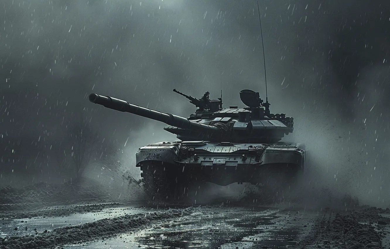 Photo wallpaper rain, dirt, tank, digital art, AI art, The Art of Artificial Intelligence, neural network