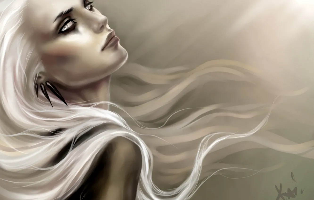 Photo wallpaper girl, earrings, art, white hair