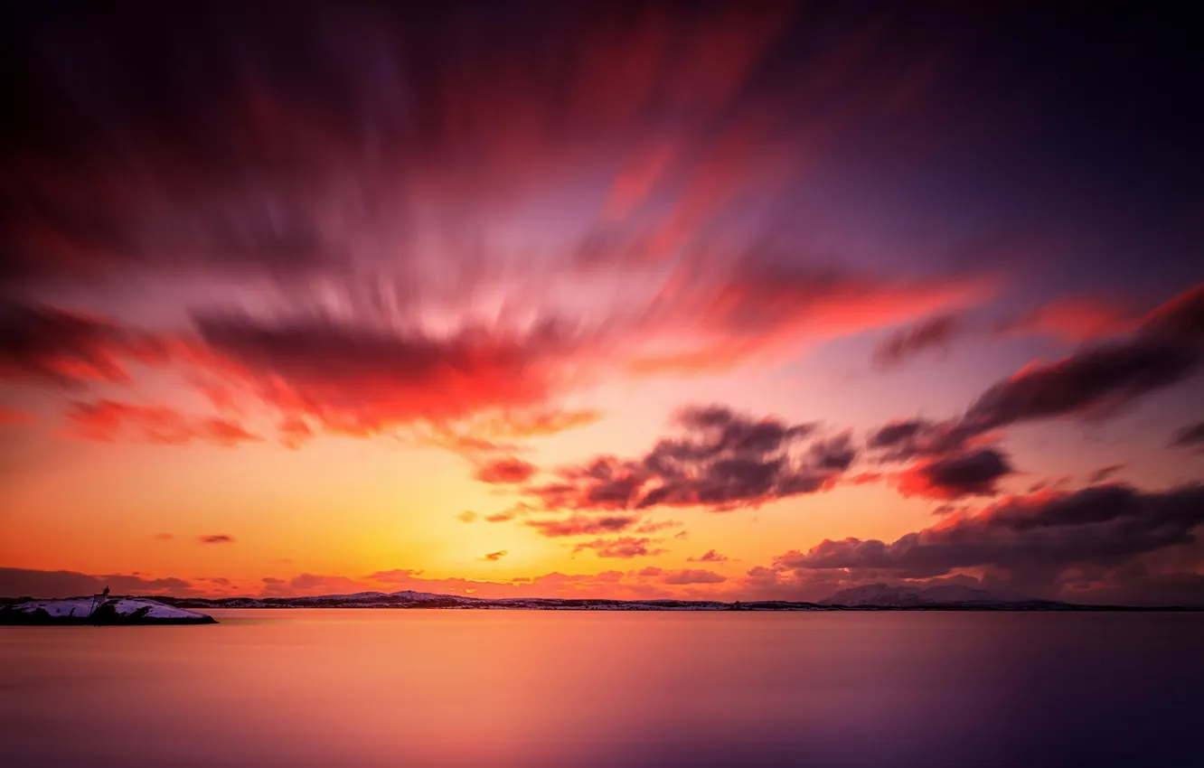 Photo wallpaper snow, mountains, lake, dawn, by Jan Keneth