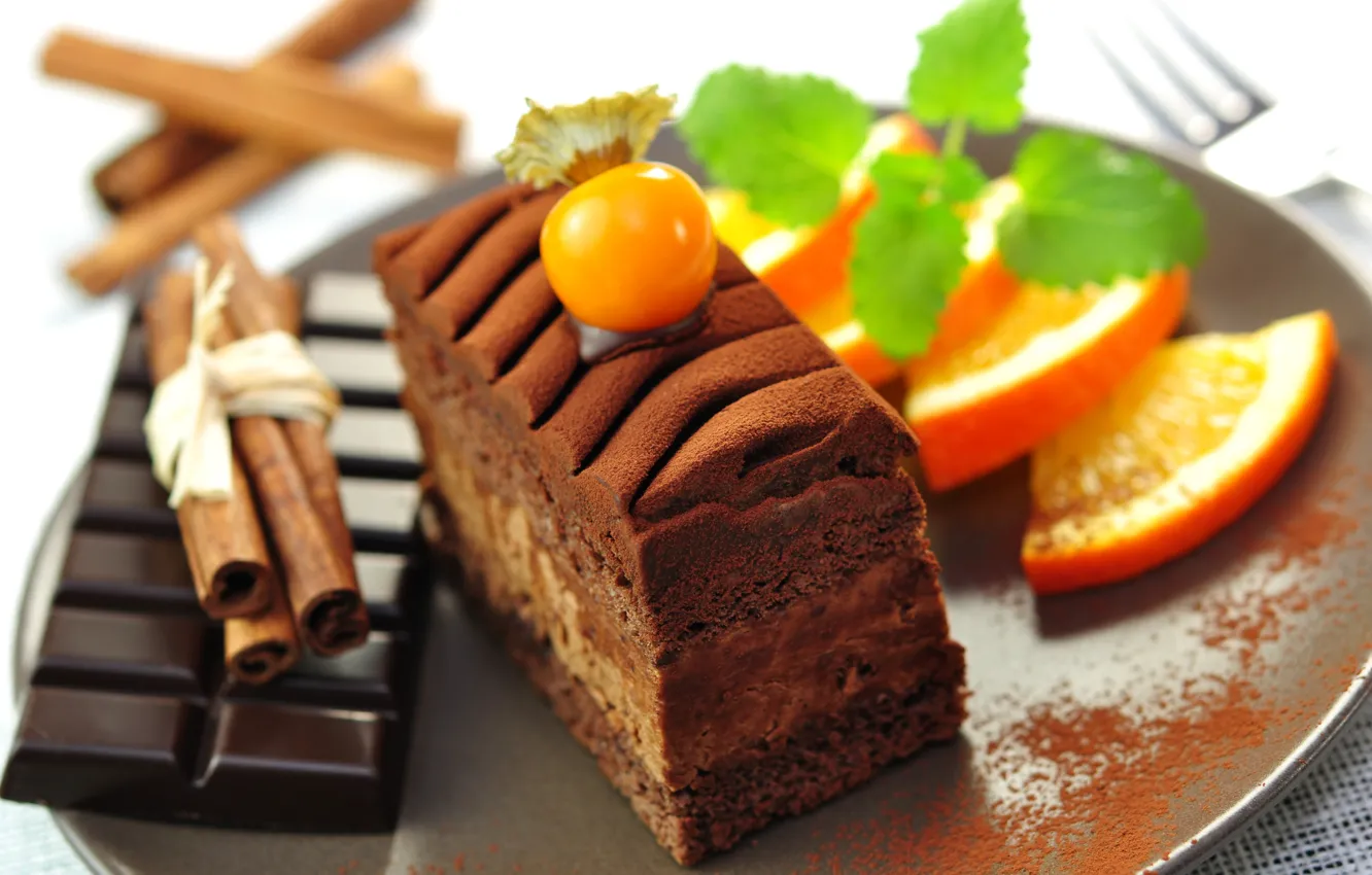 Photo wallpaper tile, dark, food, chocolate, oranges, sticks, cake, cake