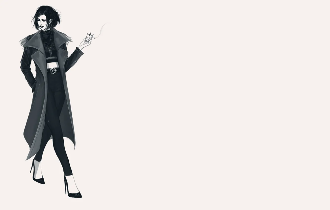Photo wallpaper girl, cigarette, shoes, coat, is