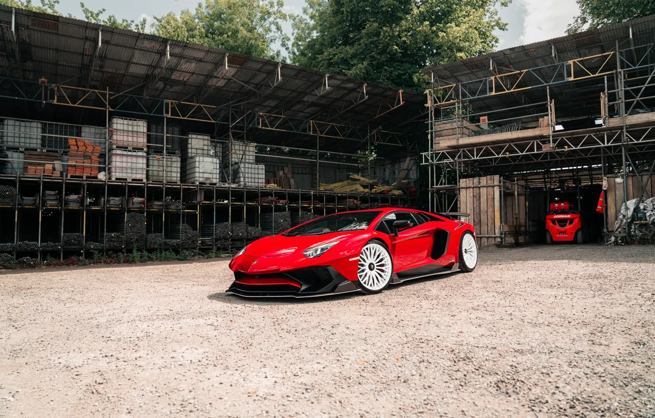 Photo wallpaper Red, White, Aventador, Wheels, LP750-4 SV