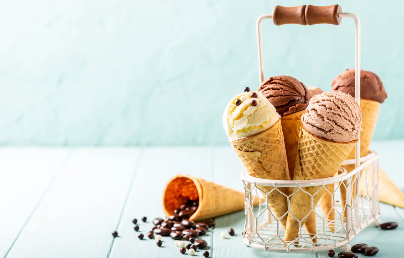 Photo wallpaper ice cream, basket, chocolate, waffle cone, Iryna Melnyk