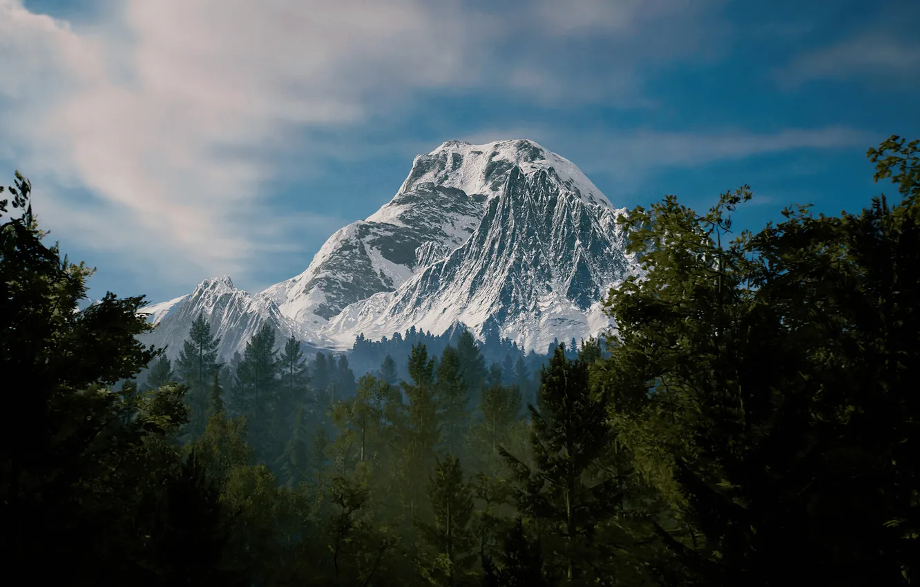 Photo wallpaper forest, mountains, nature, the game, art, distortion, Game Art