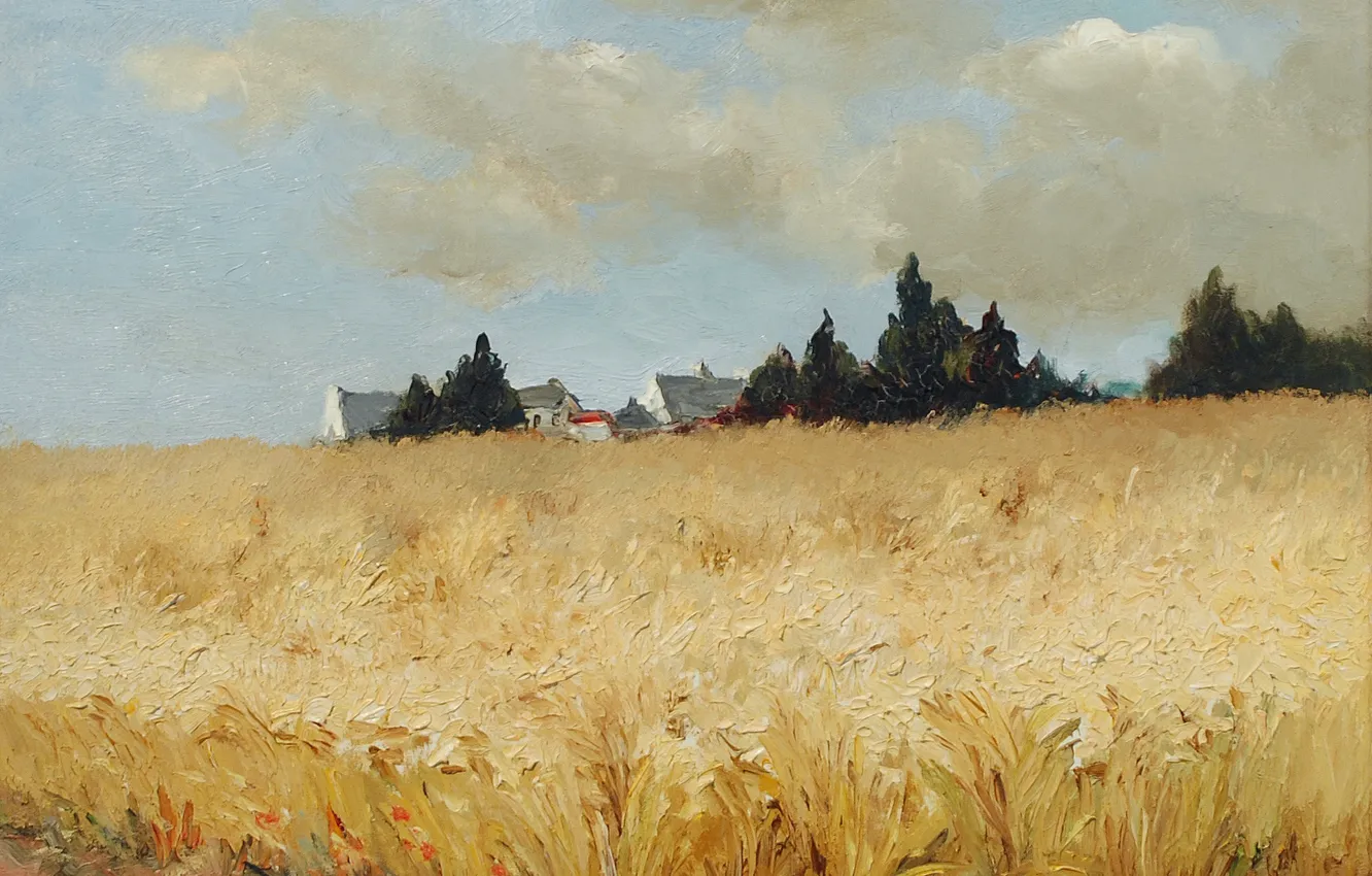 Photo wallpaper field, trees, landscape, home, picture, ears, Marseille Dif, Brittan