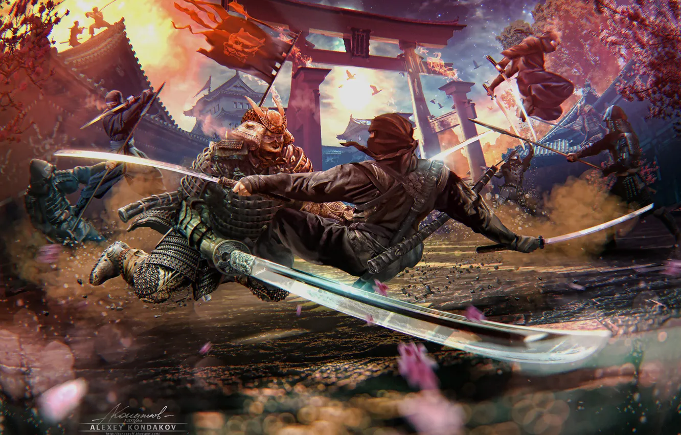 Photo wallpaper war, the opposition, battle, the battle, ninja, samurai