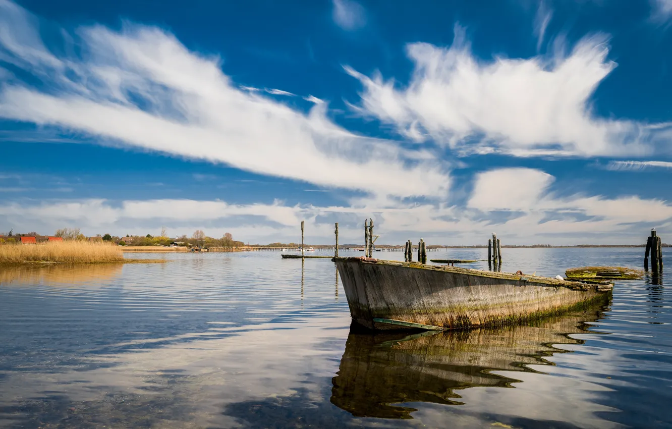 Photo wallpaper the sky, clouds, boat, Germany, old, Rügen