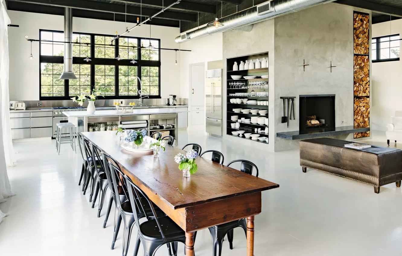 Photo wallpaper design, style, interior, Oregon, Portland, kitchen, fireplace, USA