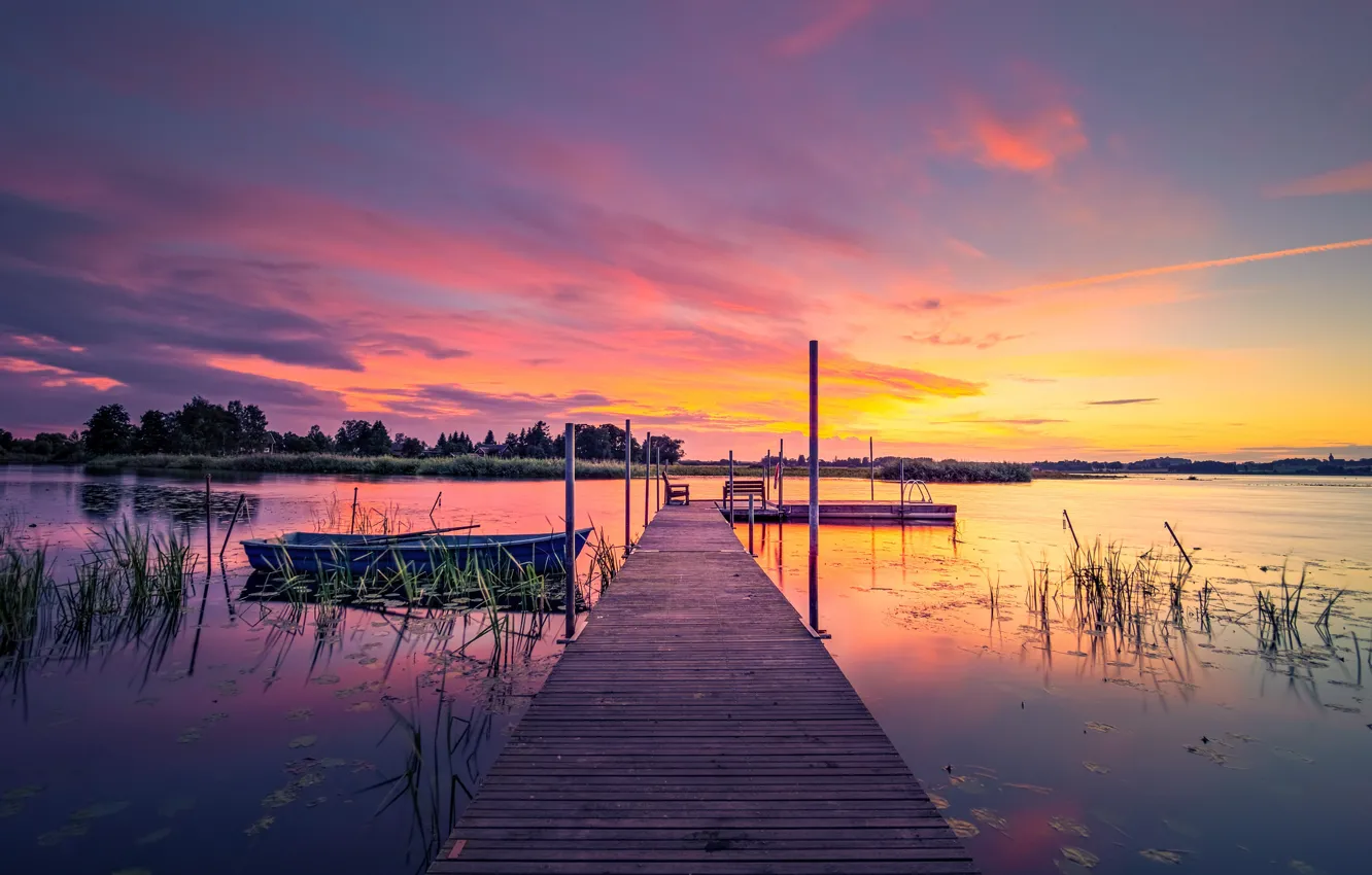 Photo wallpaper summer, sunset, boat, summer, Sweden, Sweden, sunset, boat
