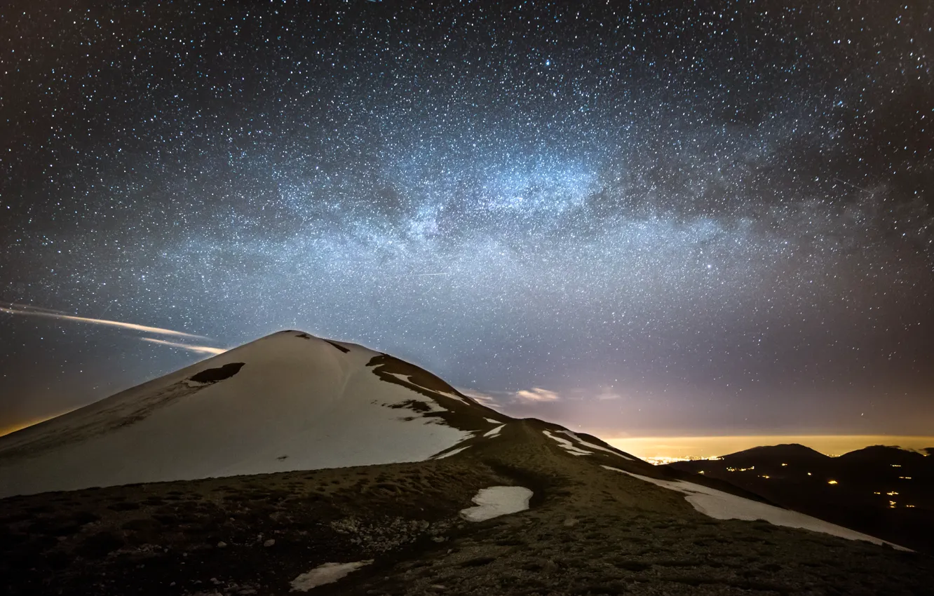 Photo wallpaper snow, Italy, the milky way, Italy, snow, Milky Way, Umbria, Umbria
