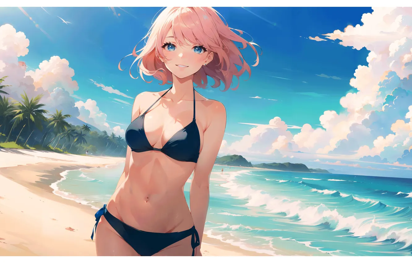 Photo wallpaper girl, hot, sexy, beach, sexy girl, anime, pretty, seaside