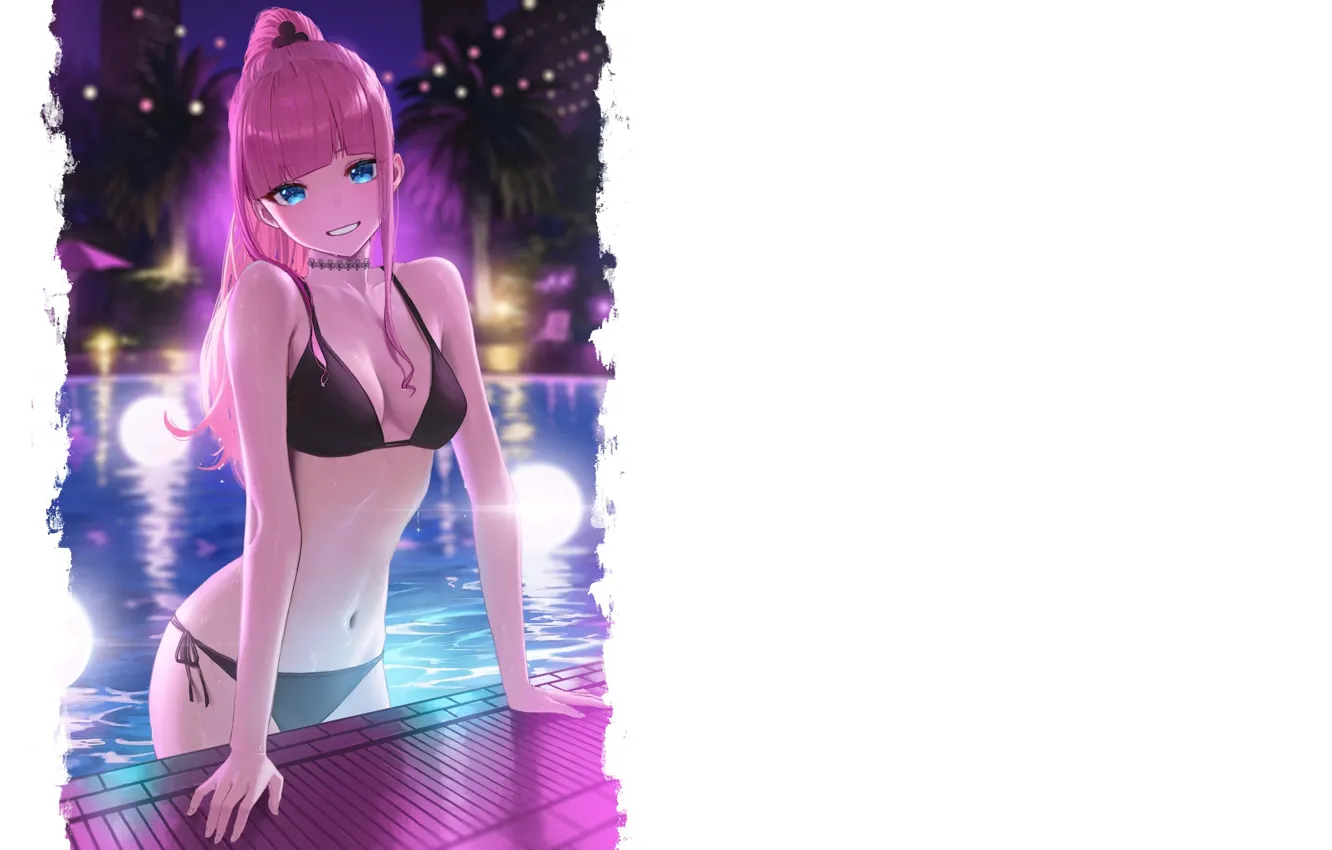 Photo wallpaper girl, hot, sexy, pool, pink, anime, pretty, Neon
