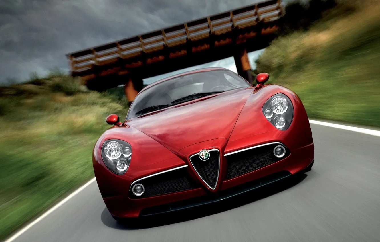 Photo wallpaper machine, bridge, nature, speed, Alfa Romeo