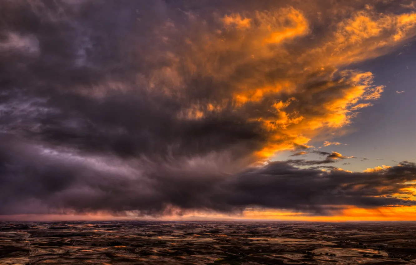 Photo wallpaper clouds, landscape, sunset, valley