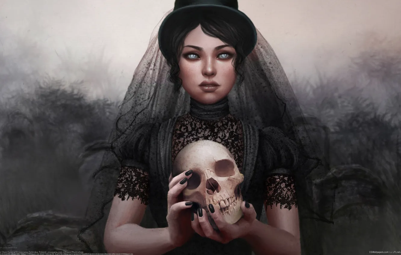 Photo wallpaper girl, the darkness, black, Skull